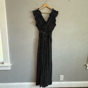 NWT Max Studio Wide Leg Ruffle Polka Dot Jumpsuit‎ Size Small